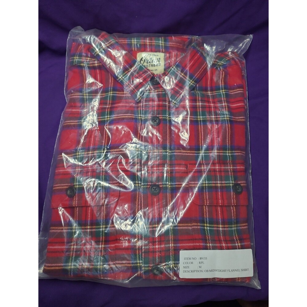 Orton Brothers Flannel Shirt Mens M Red Plaid Button Down Long Sleeve Cotton